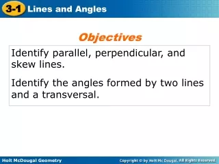 Identify parallel, perpendicular, and skew lines.