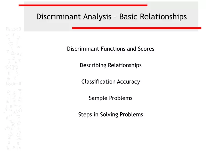 discriminant analysis basic relationships