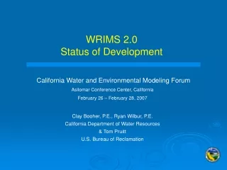 WRIMS 2.0 Status of Development