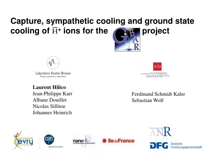 capture sympathetic cooling and ground state cooling of h ions for the project