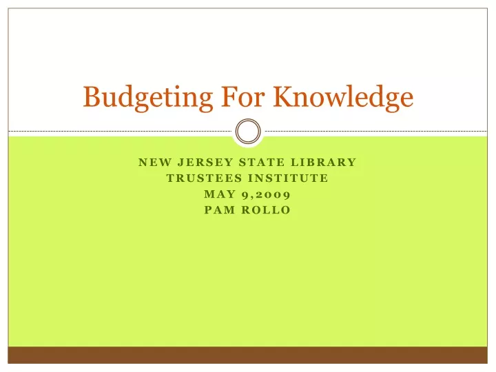 budgeting for knowledge