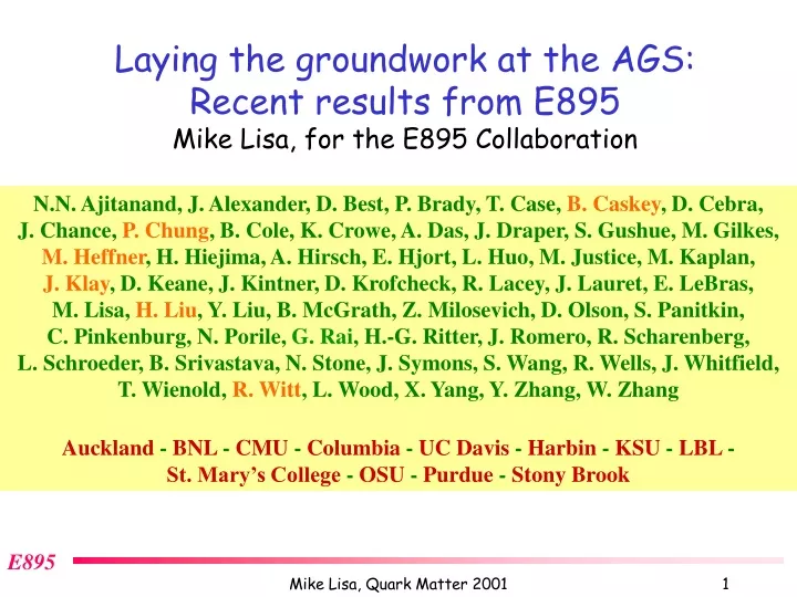 laying the groundwork at the ags recent results from e895 mike lisa for the e895 collaboration