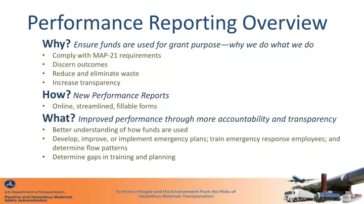 performance reporting overview