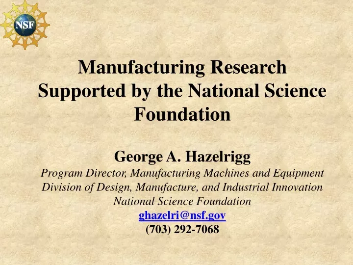 manufacturing research supported by the national