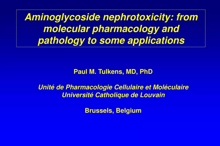 aminoglycoside nephrotoxicity from molecular pharmacology and pathology to some applications