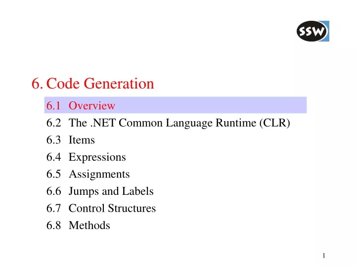 6 code generation 6 1 overview 6 2 the net common
