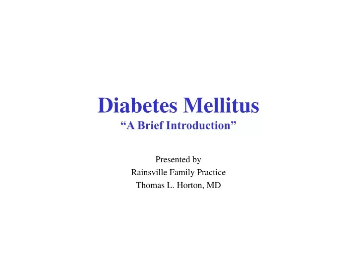 diabetes mellitus a brief introduction