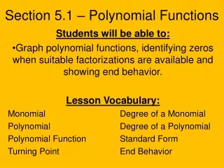 Section 5.1 – Polynomial Functions