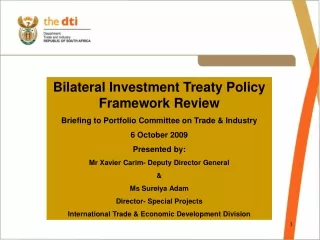Bilateral Investment Treaty Policy Framework Review