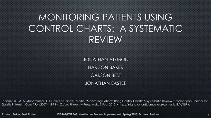 monitoring patients using control charts a systematic review
