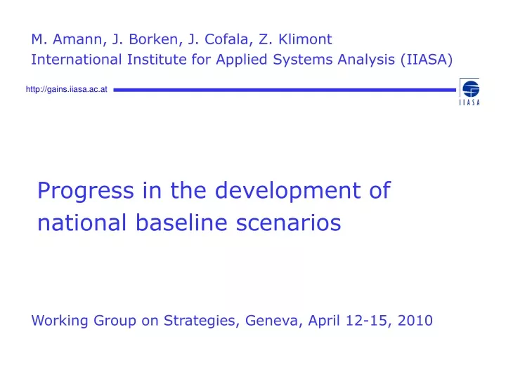 progress in the development of national baseline scenarios