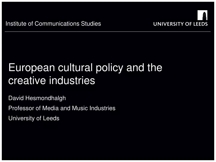 european cultural policy and the creative industries
