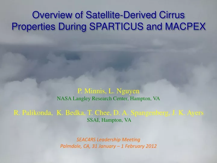 overview of satellite derived cirrus properties