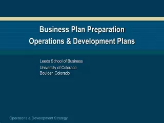 Business Plan Preparation Operations &amp; Development Plans
