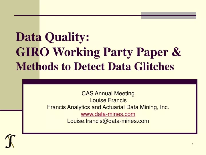 data quality giro working party paper methods to detect data glitches