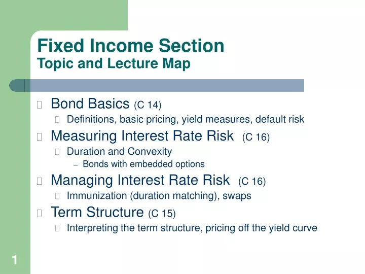 fixed income section topic and lecture map