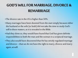 GOD’S WILL FOR MARRIAGE, DIVORCE &amp; REMARRIAGE