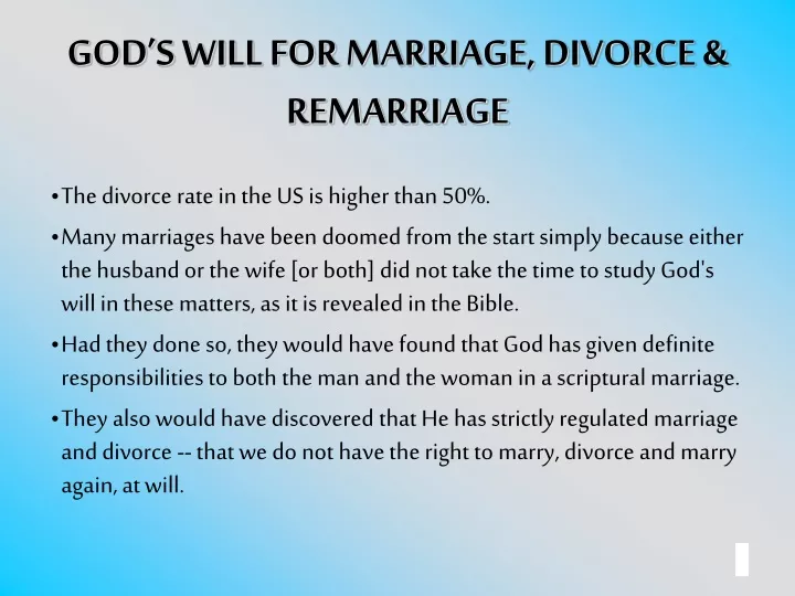 god s will for marriage divorce remarriage