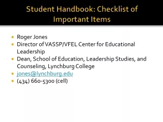 Student Handbook: Checklist of Important Items
