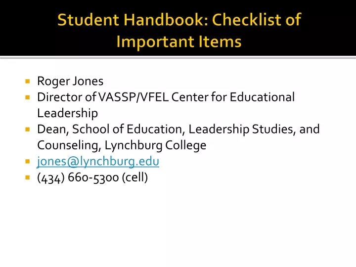 student handbook checklist of important items