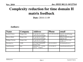 Complexity reduction for time domain H matrix feedback