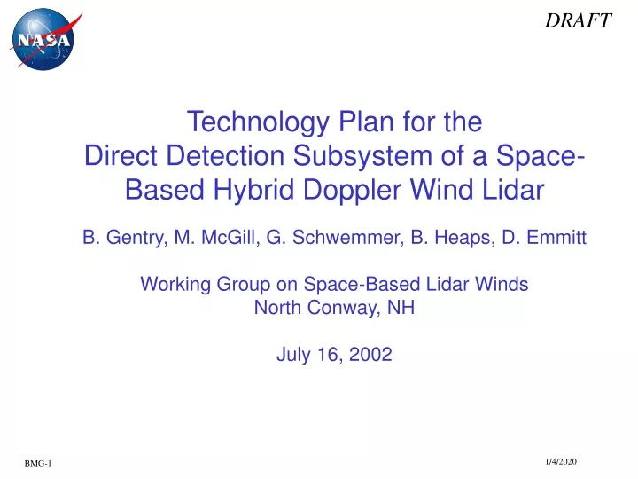 technology plan for the direct detection