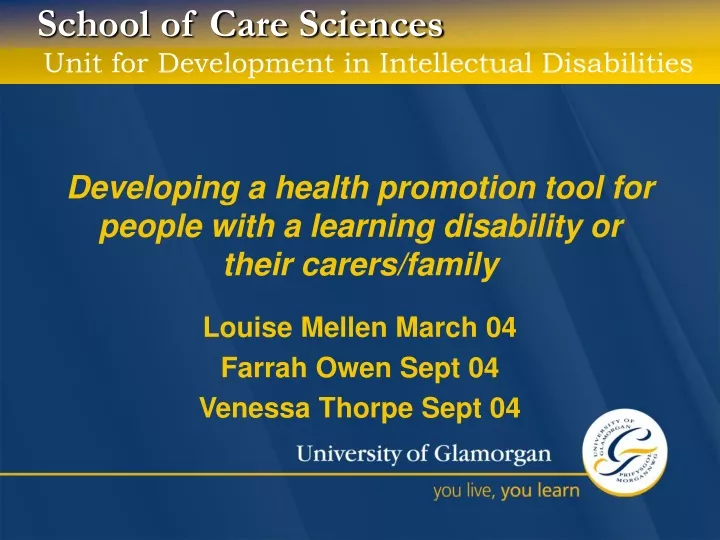 developing a health promotion tool for people with a learning disability or their carers family