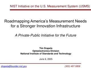 NIST Initiative on the U.S. Measurement System (USMS)