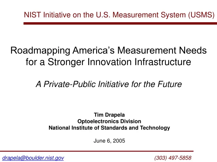 nist initiative on the u s measurement system usms