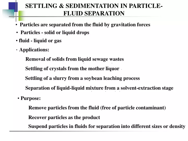 settling sedimentation in particle fluid