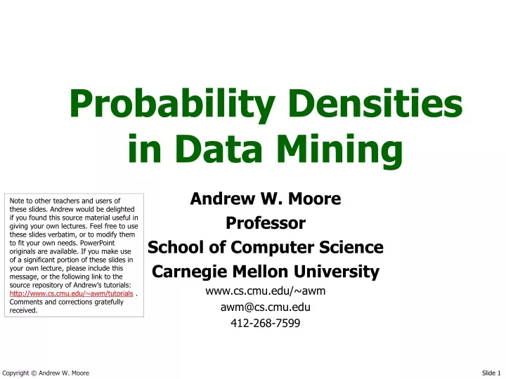 probability densities in data mining