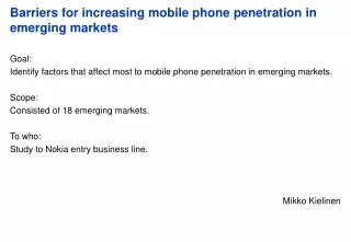Barriers for increasing mobile phone penetration in emerging markets