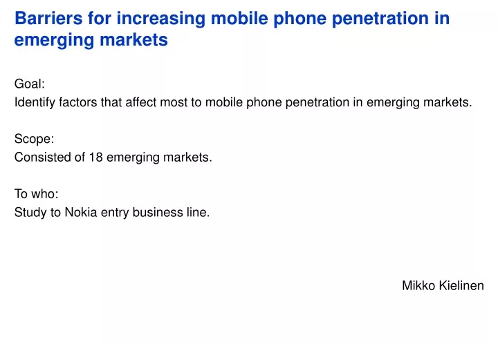 barriers for increasing mobile phone penetration in emerging markets