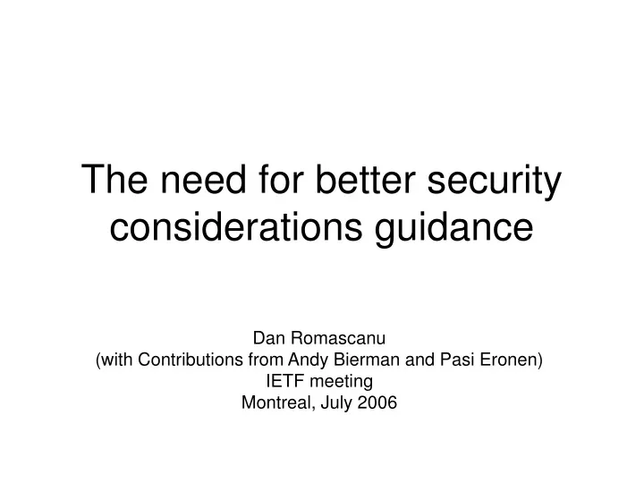 the need for better security considerations guidance