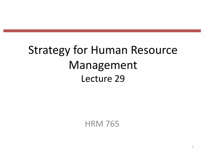 strategy for human resource management lecture 29