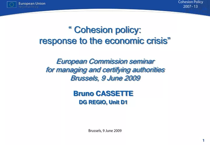 cohesion policy response to the economic crisis