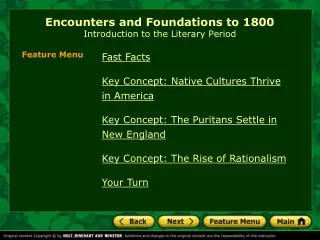 Encounters and Foundations to 1800 Introduction to the Literary Period