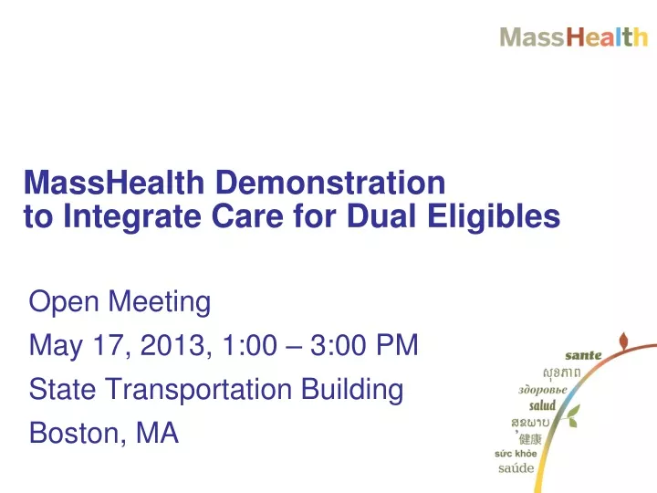 masshealth demonstration to integrate care for dual eligibles