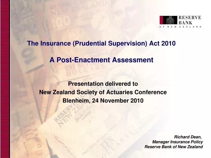 the insurance prudential supervision act 2010 a post enactment assessment