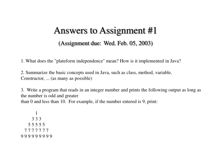 answers to assignment 1 assignment