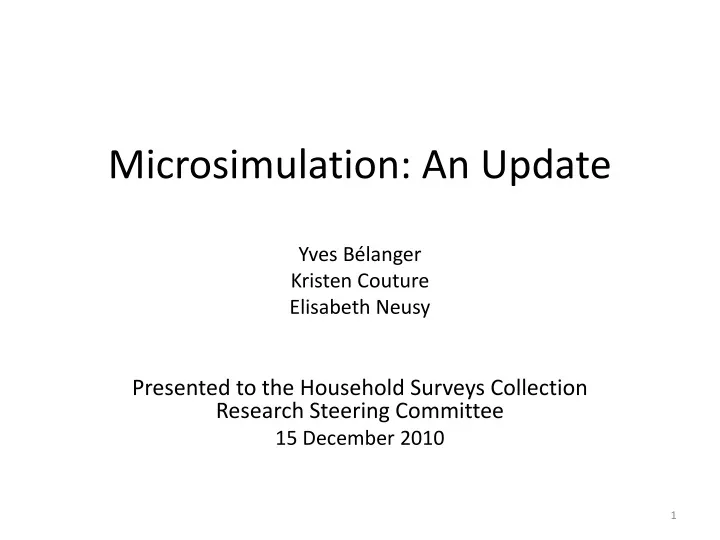microsimulation an update