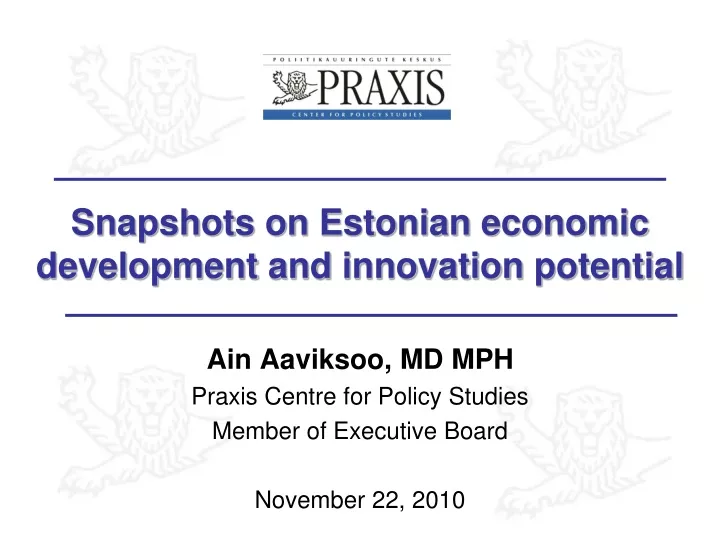 snapshots on estonian economic development and innovation potential