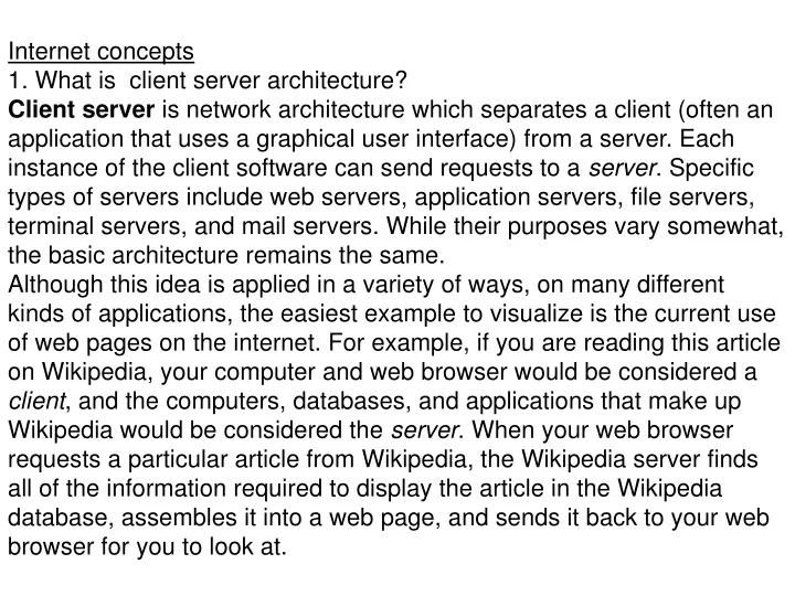 internet concepts 1 what is client server