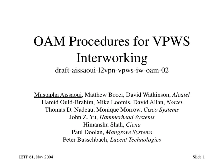 oam procedures for vpws interworking draft