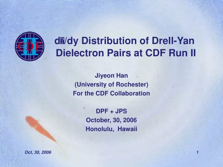 d dy distribution of drell yan dielectron pairs at cdf run ii