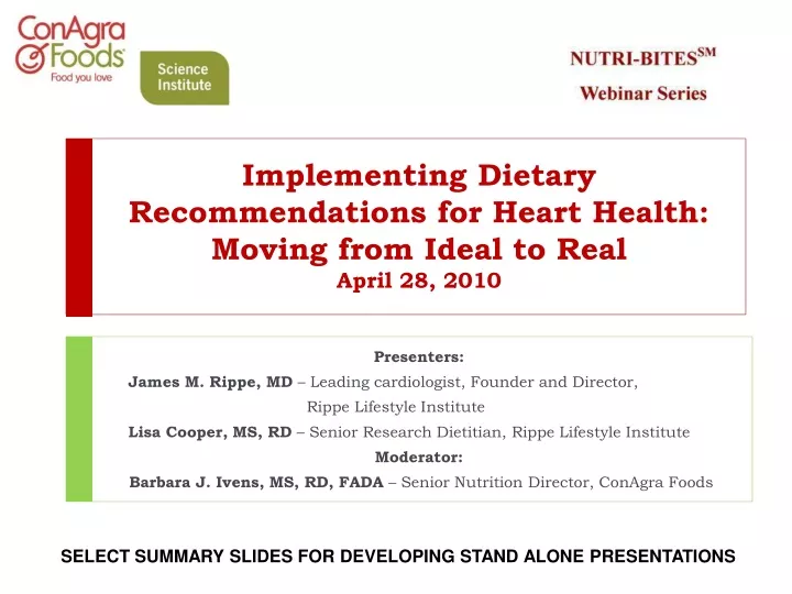 implementing dietary recommendations for heart health moving from ideal to real april 28 2010