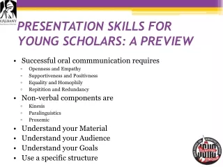 PRESENTATION SKILLS FOR YOUNG SCHOLARS: A PREVIEW