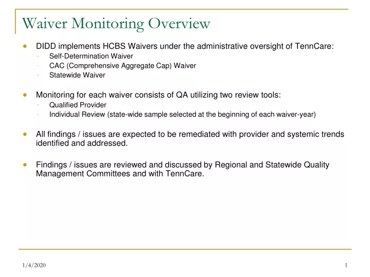 waiver monitoring overview