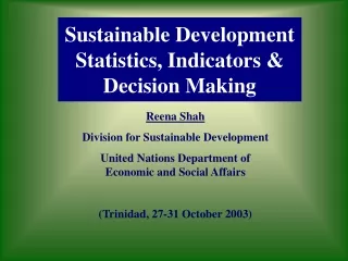Sustainable Development Statistics, Indicators &amp; Decision Making