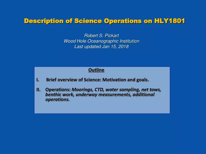 description of science operations on hly1801